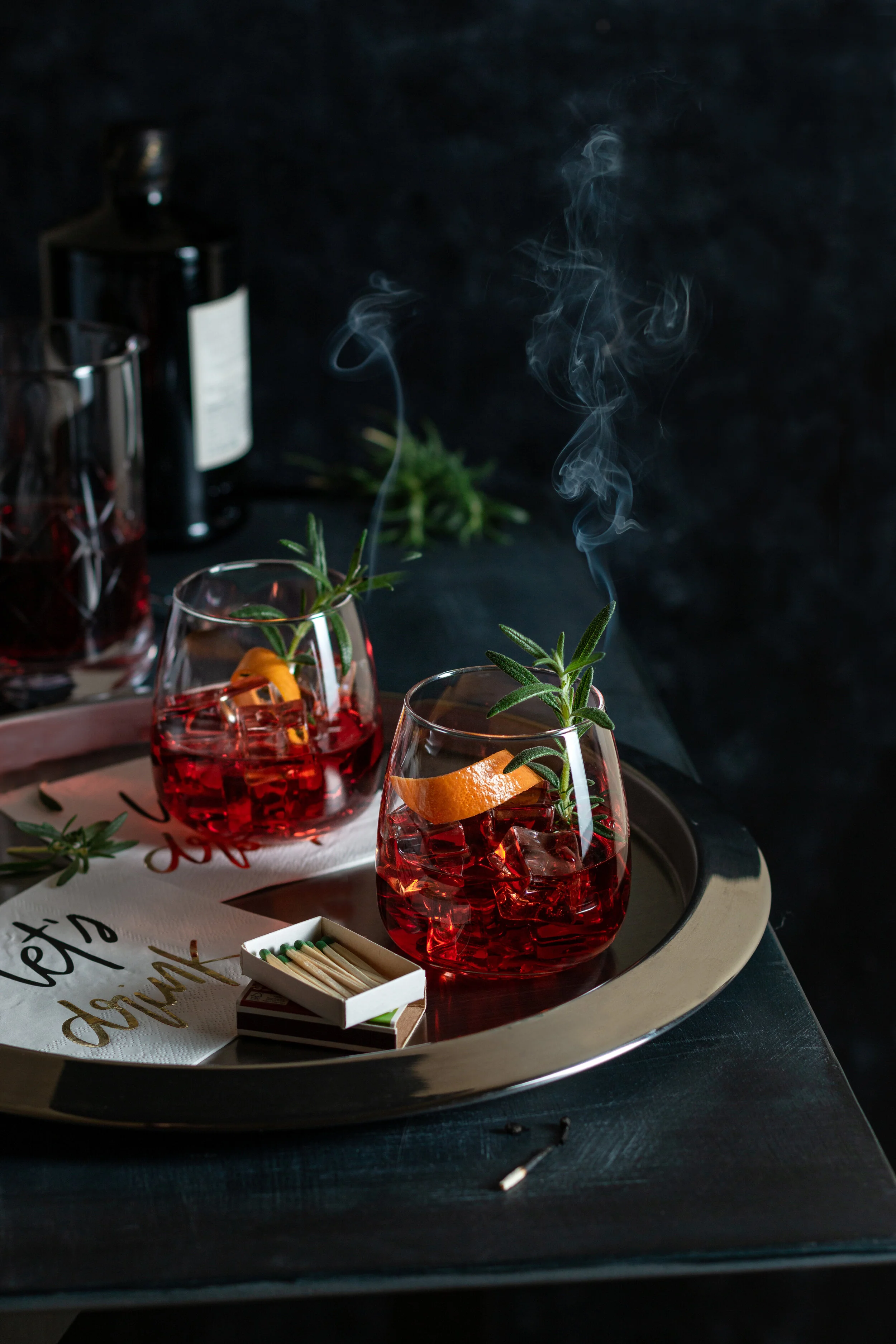 Negroni with Smoked Rosemary Garnish